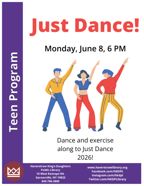 just dance! monday, june 8 at 6 pm. dance and exercise along to just dance 2026. teens program