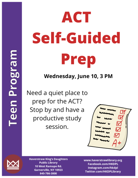 act self guided test prep. need a quiet place to study for the act? stop by and have a productive study session. teens program